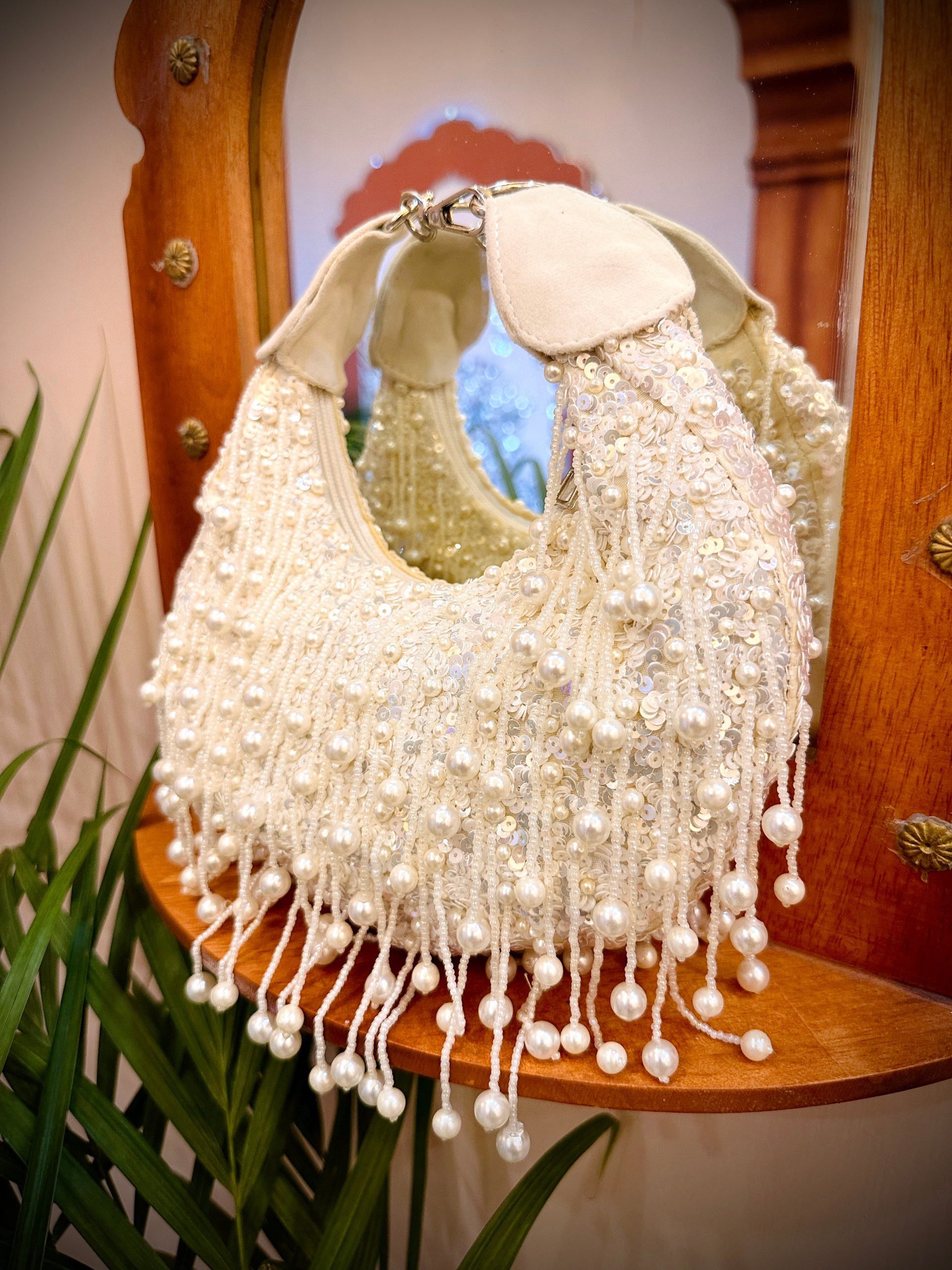 White Mirror Moon Clutch Bag with Sequins & Beads — image 4 of 5