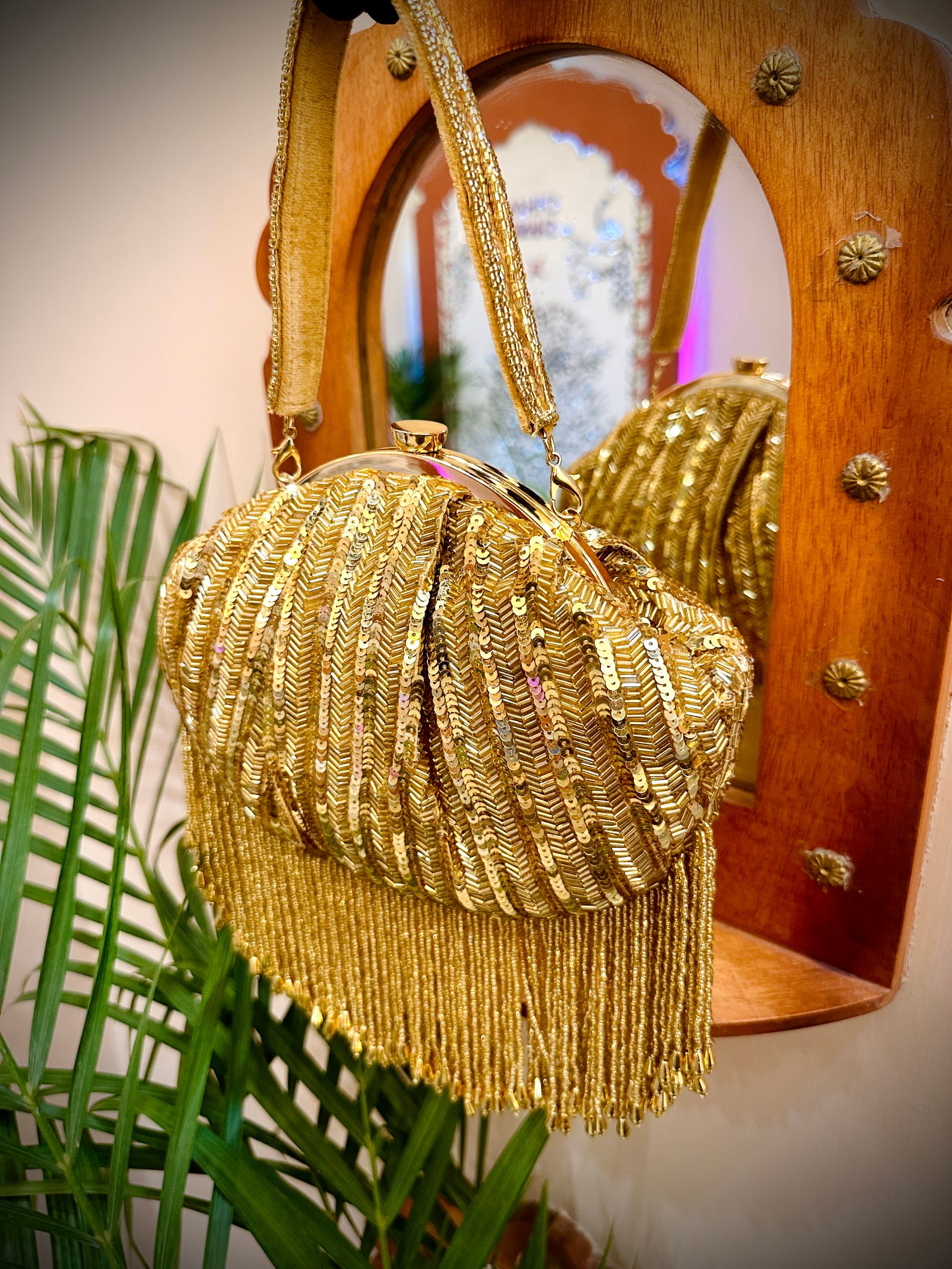 Gold Batua Bag with Sequins Beads Work & Hanging Beads — image 3 of 4