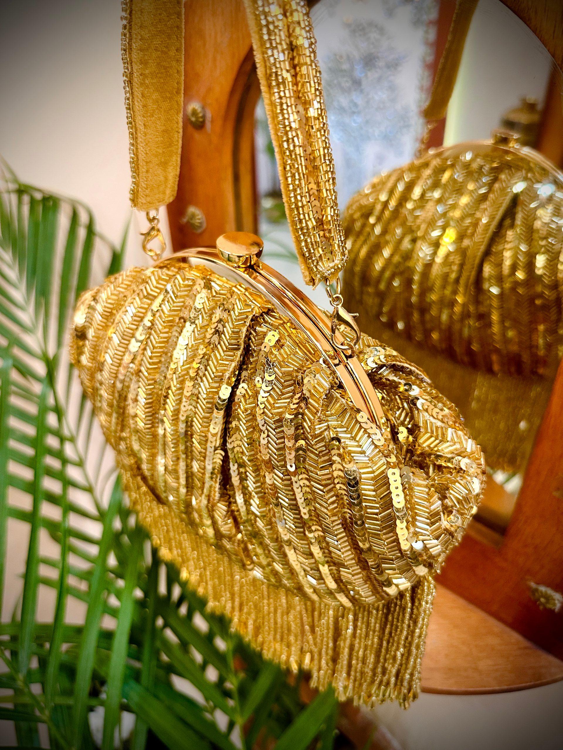 Gold Batua Bag with Sequins Beads Work & Hanging Beads — image 4 of 4