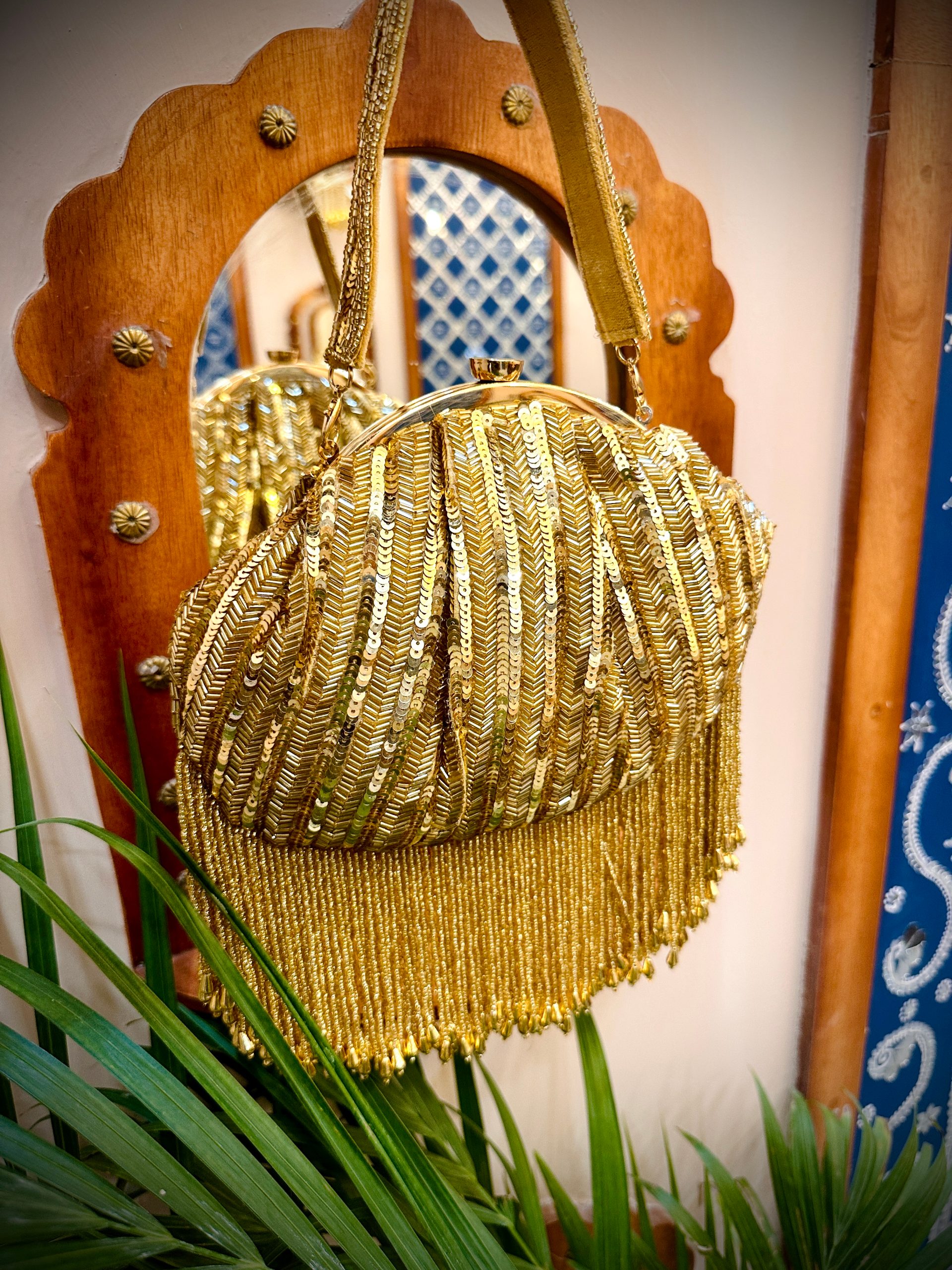 Gold Batua Bag with Sequins Beads Work & Hanging Beads — image 2 of 4