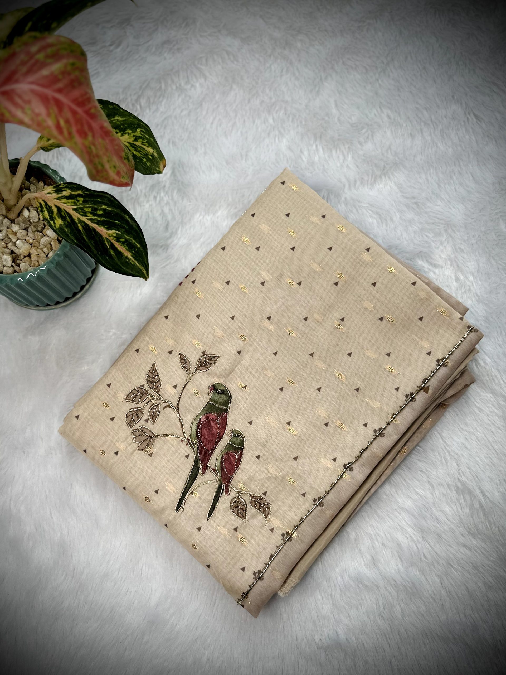 Cotton Mixed Suit with Beads & Zari Work, Parrot Motif — image 4 of 4
