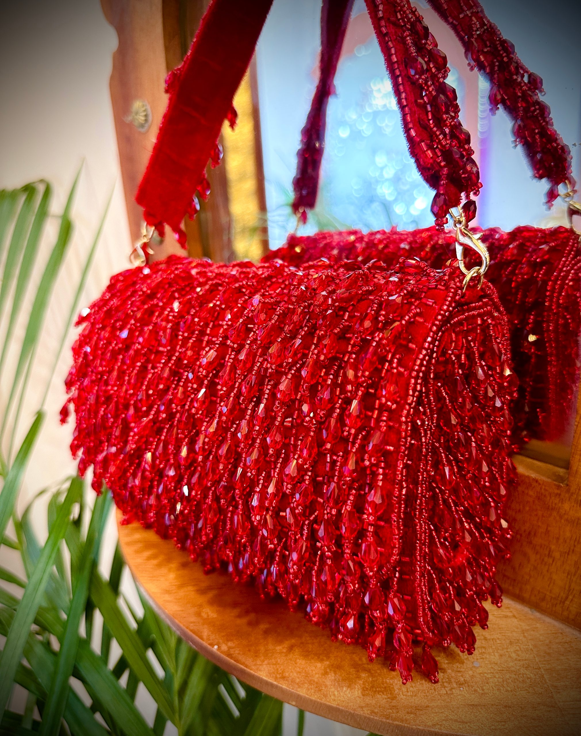 Red Crystal Flap Bag with Beads Work & Hangings — image 6 of 6