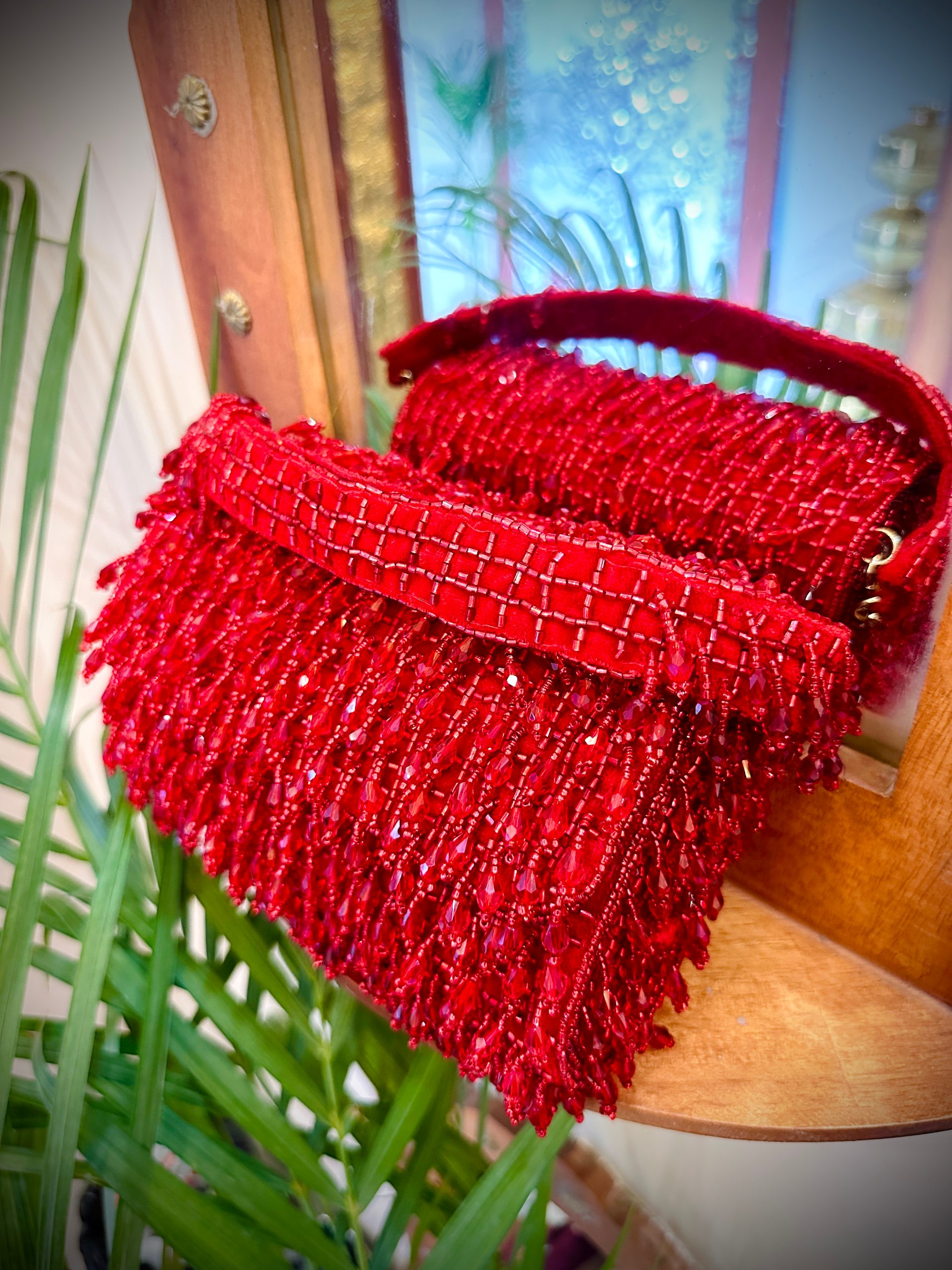 Red Crystal Flap Bag with Beads Work & Hangings — image 5 of 6