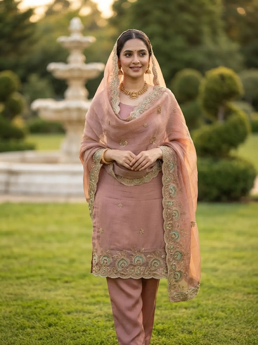 Pastel Suit with Zari & Beads Work
