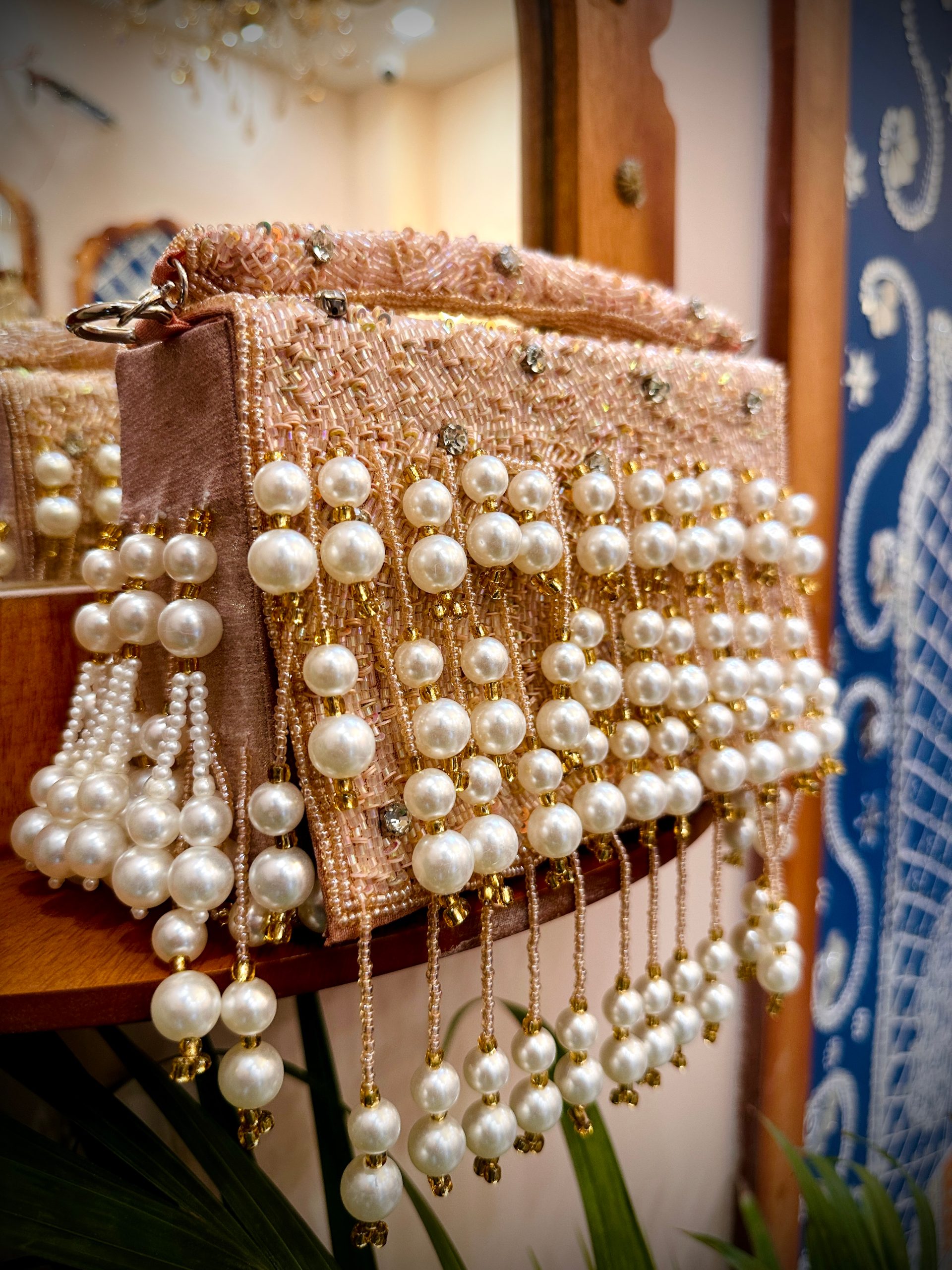 Peach Pearl Tassel Bag - Pastel Pink Flap Bag with Sequins & Beads — image 4 of 4
