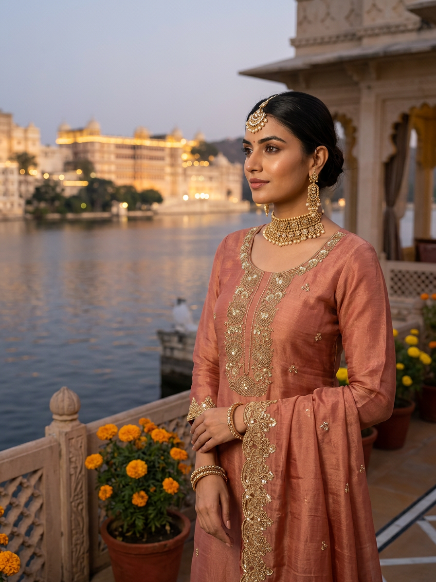 Chanderi Fabric Suit with Handwork Kurta & Dupatta